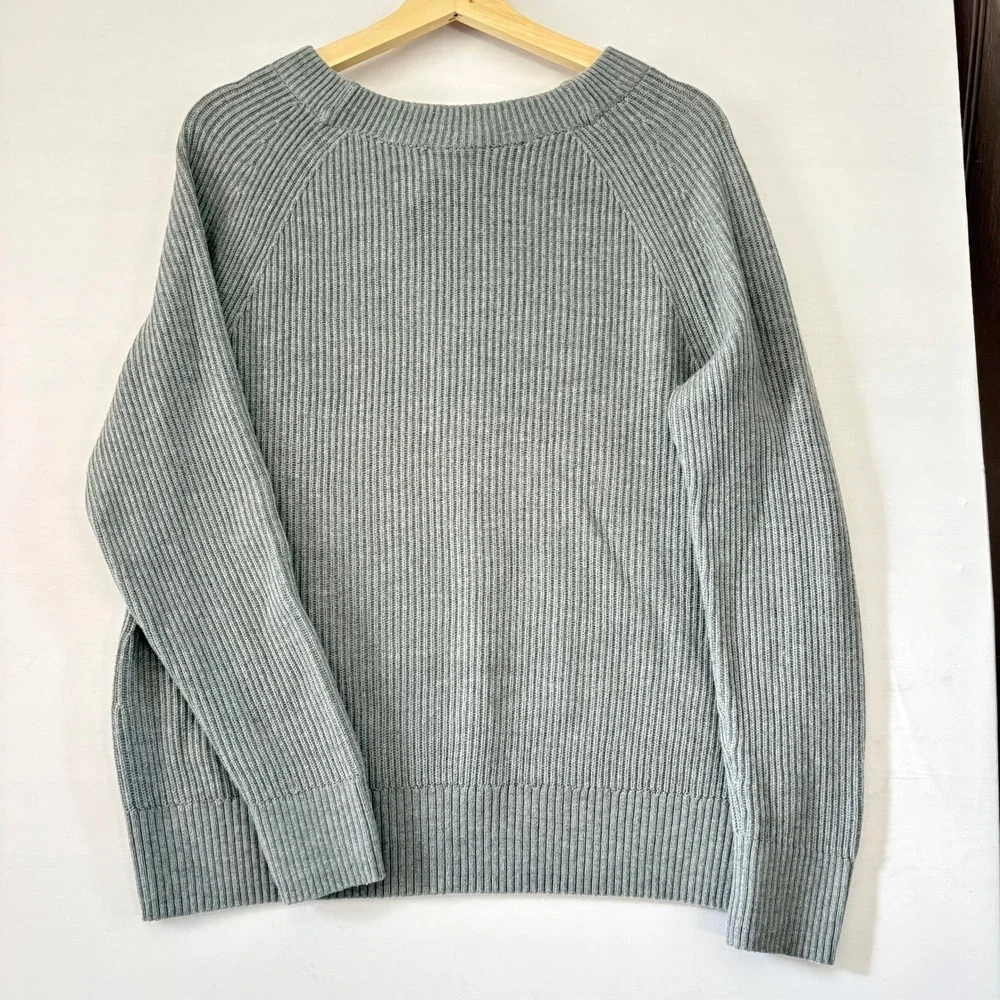 Banana Republic Ribbed Open Back Tie Sweater Gray Wool Blend Raglan‎ Large